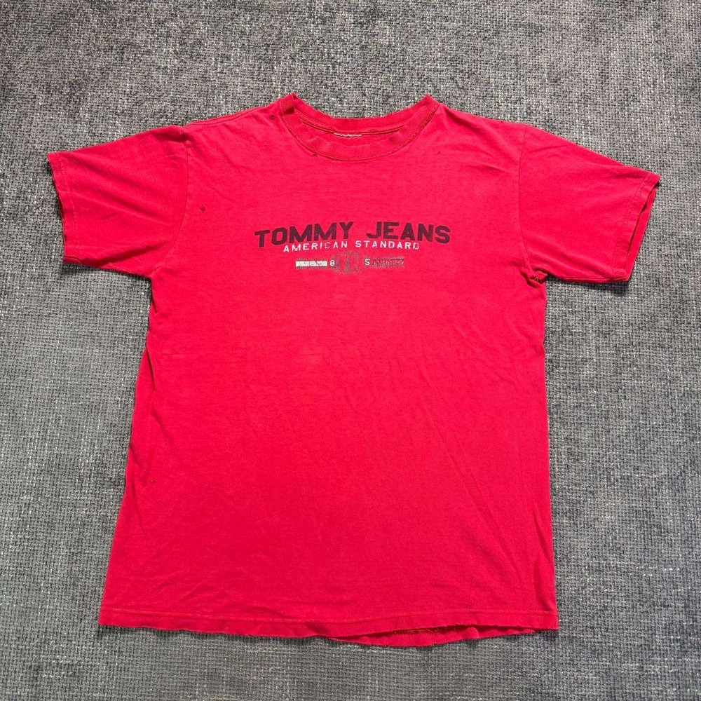 Tommy Jeans T-Shirt Mens Large Red American Standard Vintage 90s Single Stitch